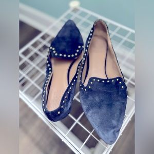 Vince Camuto blue suede flats with gold stud detail size 10